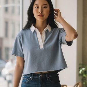 Abercrombie & Fitch LuxeLoft Short-Sleeve Sweater Polo Sky Blue Medium